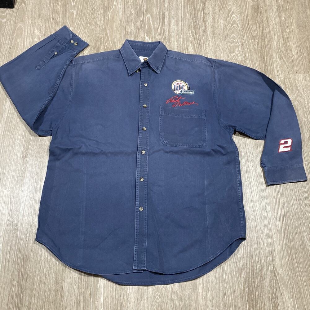 Kurt Wallace Shirt XL 00s Y2k Racing Race-car Racer Miller Lite Button Up Tee